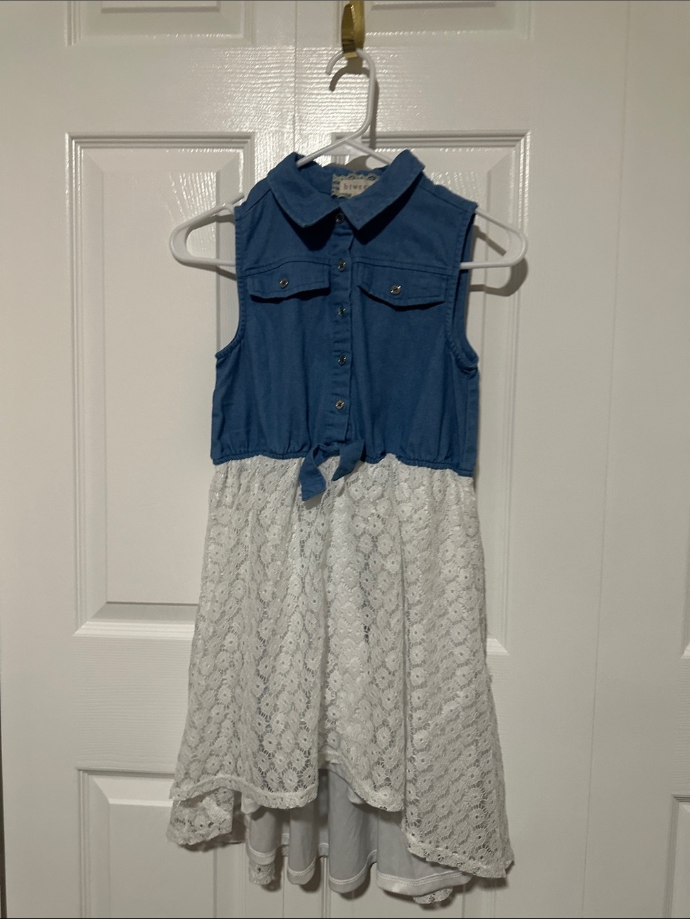 btween Blue Sleeveless Tie-Front Top with White Lace Skirt Dress